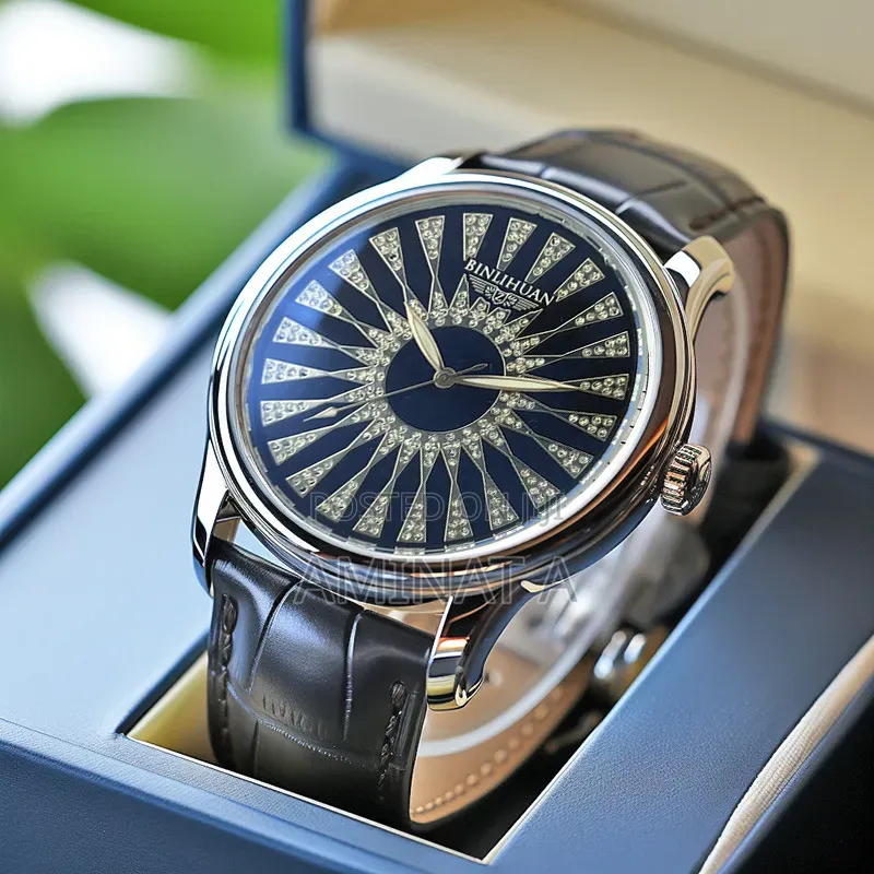 Spin Dial Leather Strap Unique Men’S Wrist Watch With Case
