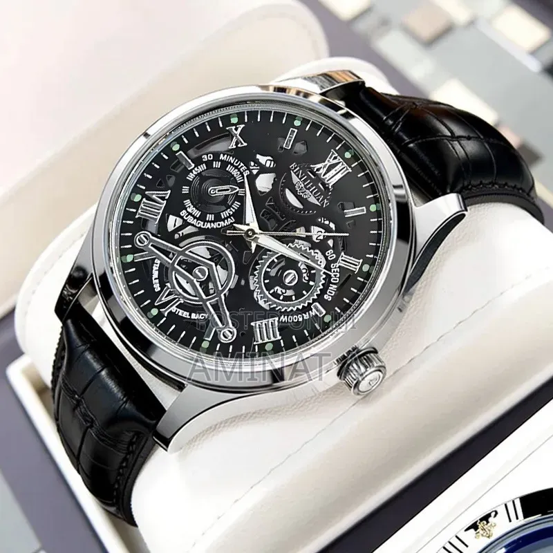 Imperial Black Luxury Leather Strap Unique Men’S Wrist Watch With Case