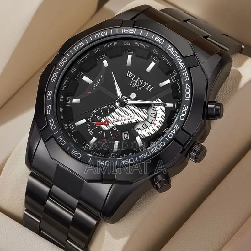 Luxurious Men Black Chain Strap Watch