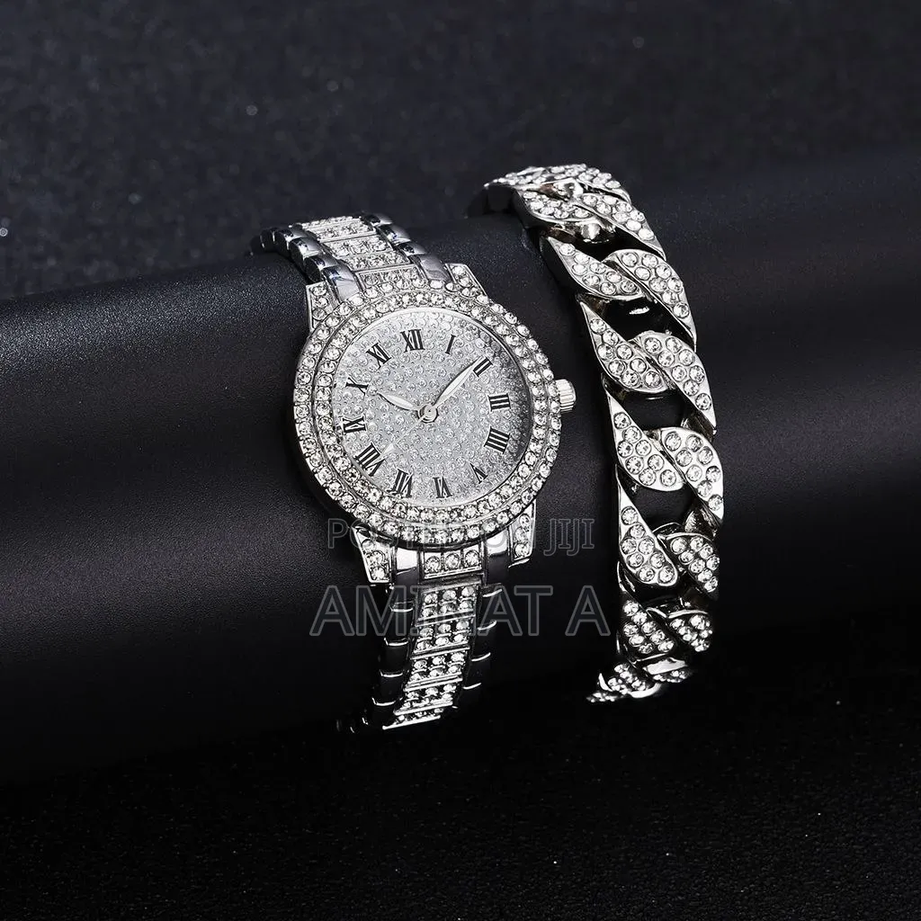 Silver Ladies Wrist Watch and Bracelet Set