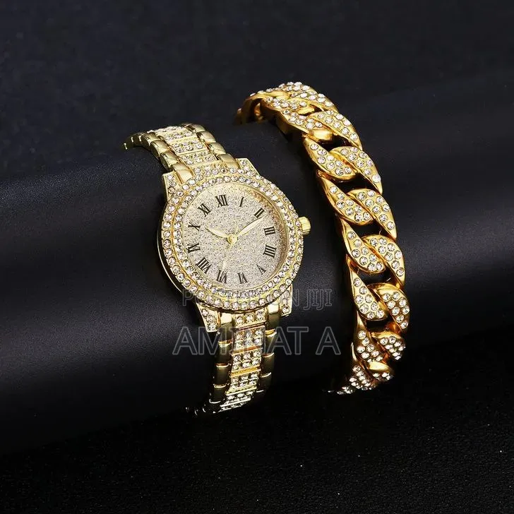Gold Ladies Wrist Watch and Bracelet Set