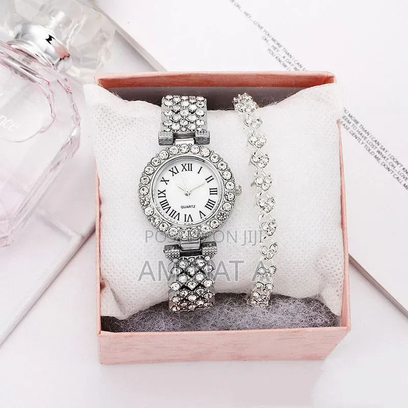 Unique Silver Ladies Watch and Bracelet Sets