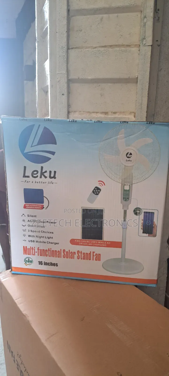 Leku 16-Inch Multifunctional Solar Stand Fan, Featuring Ac/Dc Dual