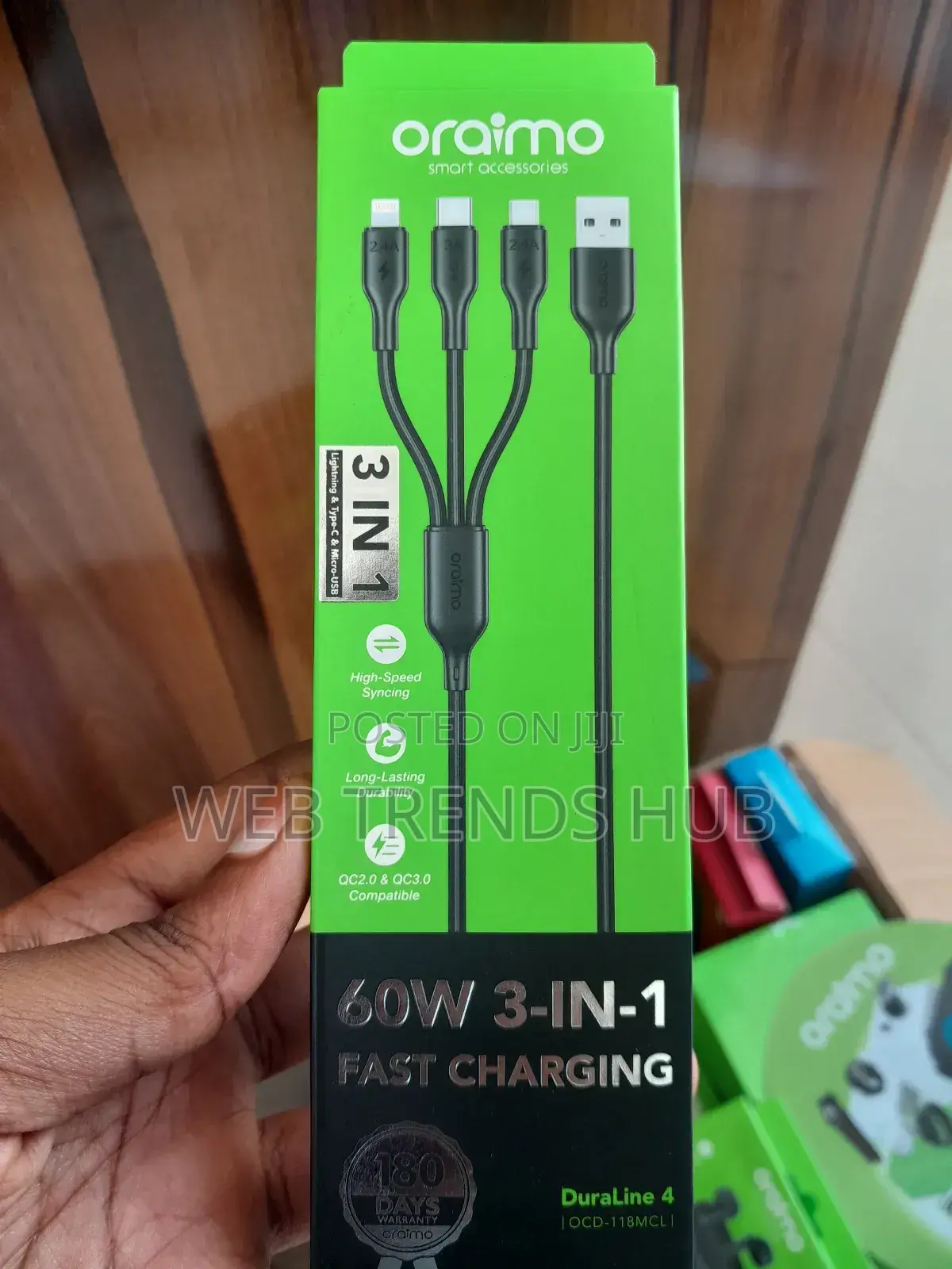 Oraimo 60w 3-in-1 Fast Charging Cable Duraline 4 (Ocd-118mcl)