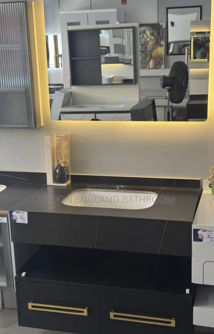 Black Marble Basin With Drawer and Led Mirror
