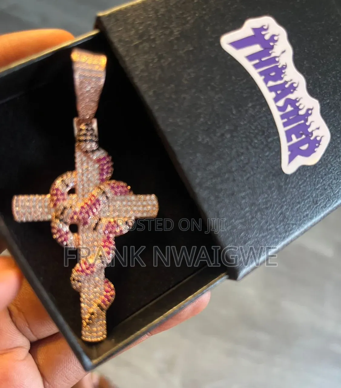 High Quality Red Pink Rose Gold Mossanite Necklace Men's Pendant