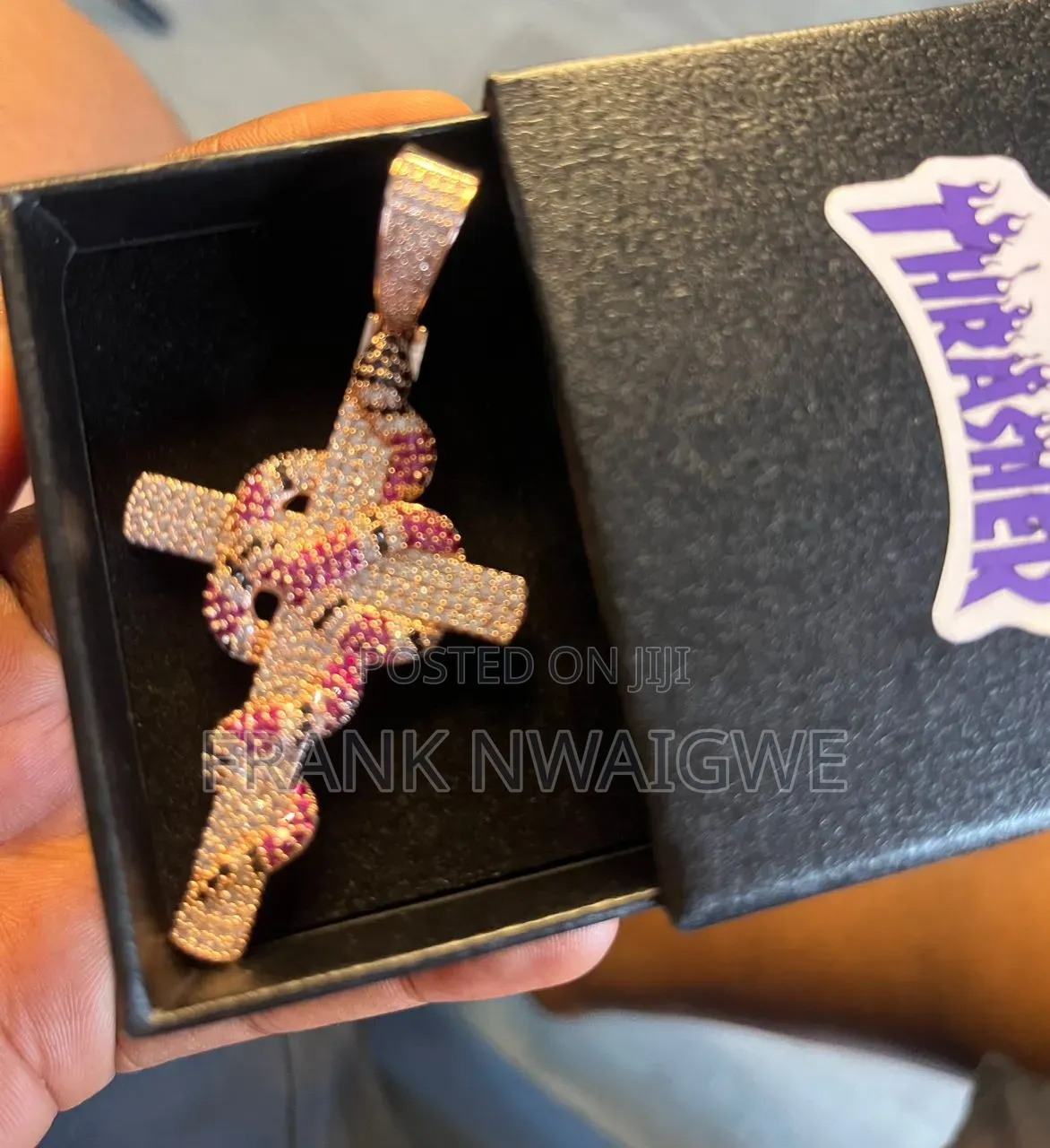 High Quality Red Pink Rose Gold Mossanite Necklace Men's Pendant