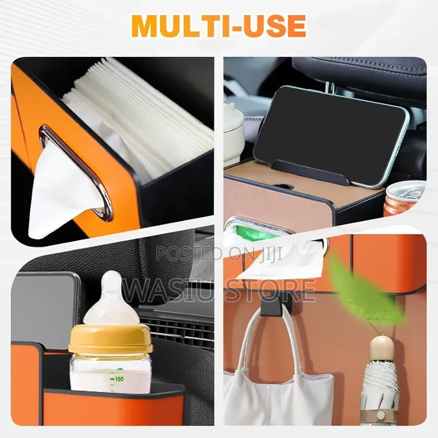 3-in-1 Car Backseat Organizer With Cup Holder, Tissue Box, Trash Bin