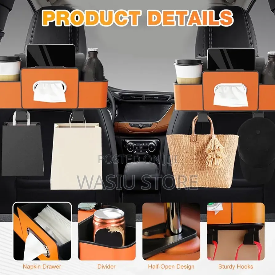 3-in-1 Car Backseat Organizer With Cup Holder, Tissue Box, Trash Bin