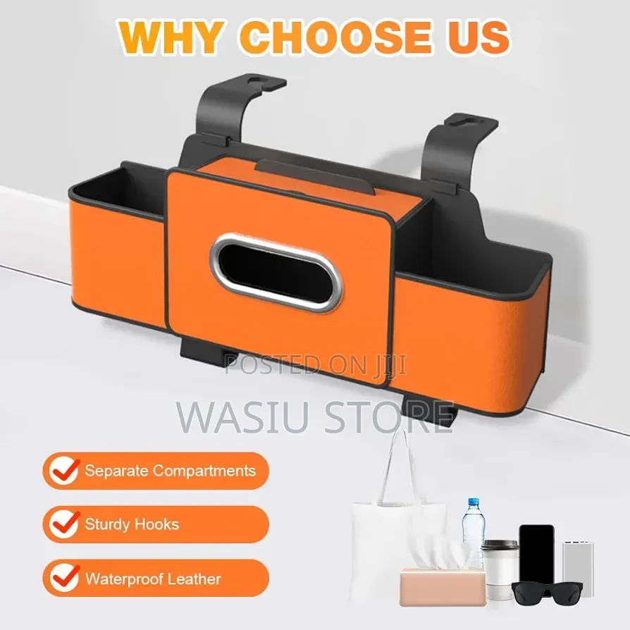 3-in-1 Car Backseat Organizer With Cup Holder, Tissue Box, Trash Bin