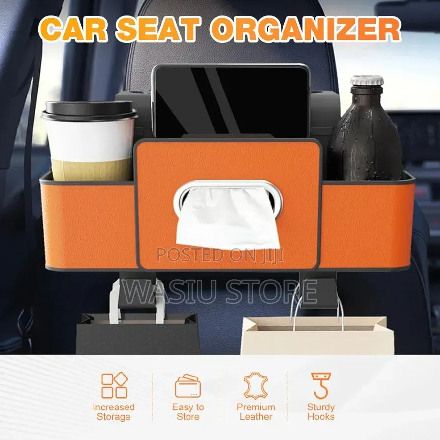 3-in-1 Car Backseat Organizer With Cup Holder, Tissue Box, Trash Bin