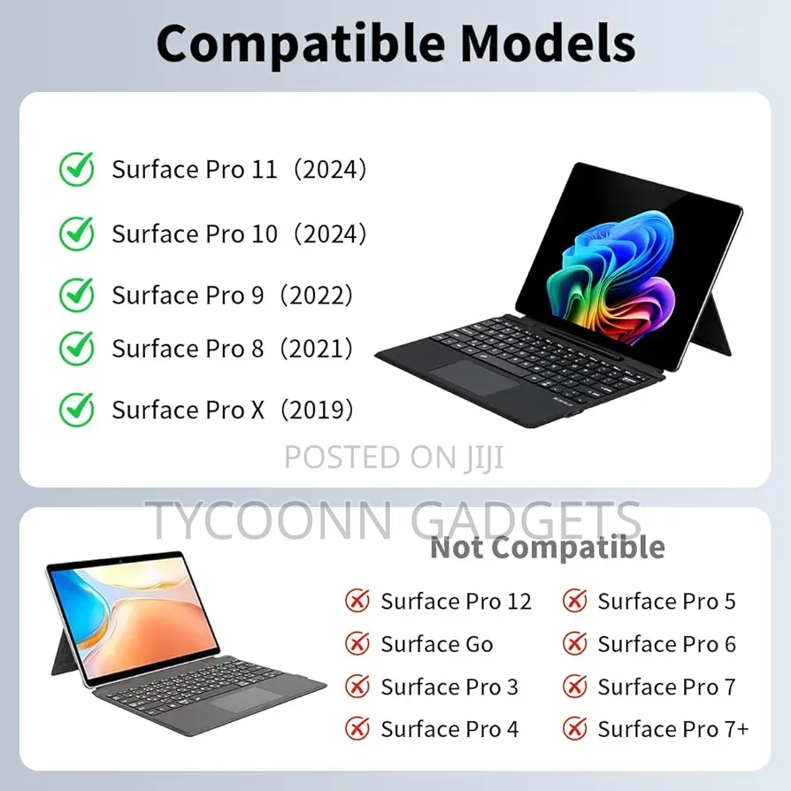 Microsoft Surface Pro Keyboard for 11/10/9/8/X, Bluetooth Type Cover