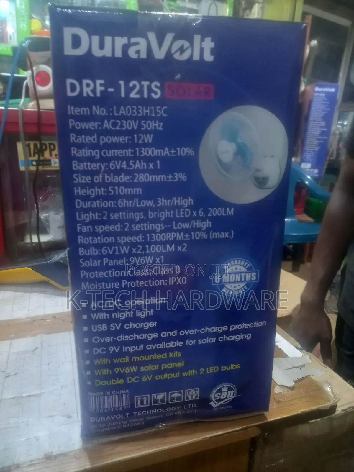 Duravolt 12 Inches Rechargeable Table Fan With Solar Panel/2 Bulbs