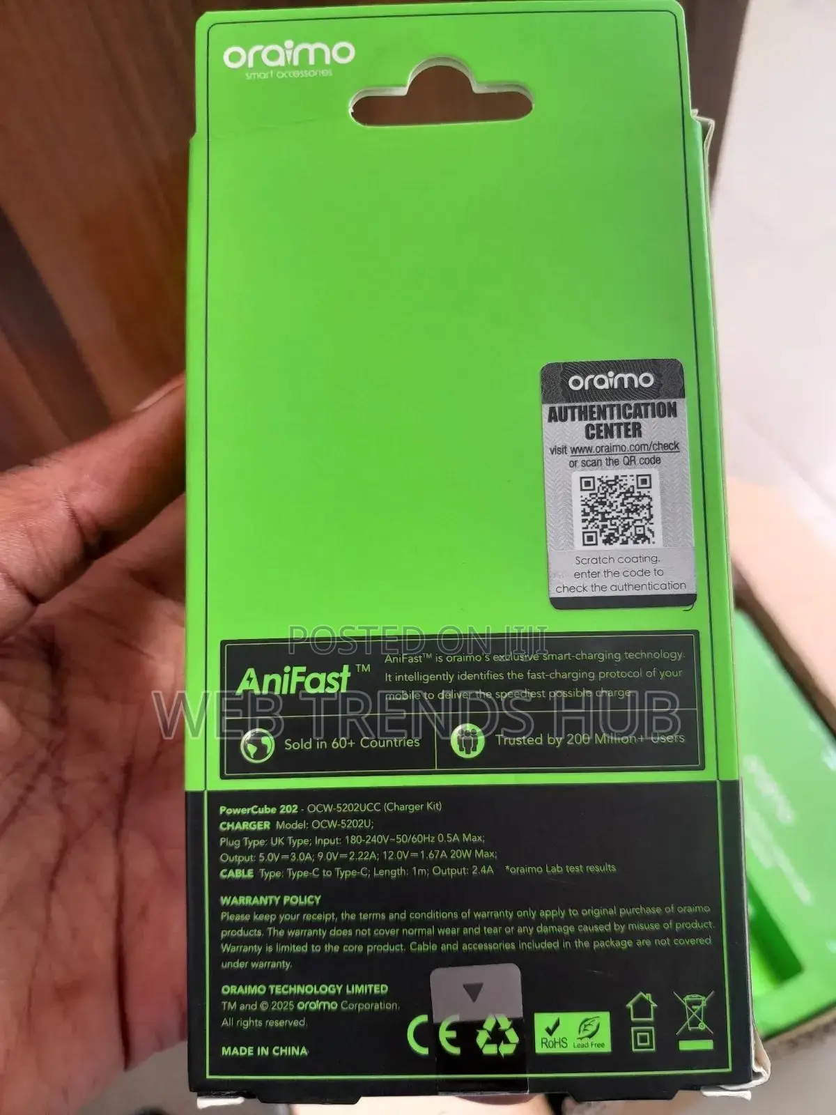 Oraimo 20w Fast Charger Kit (Type-C to Type-C) - Powercube 202