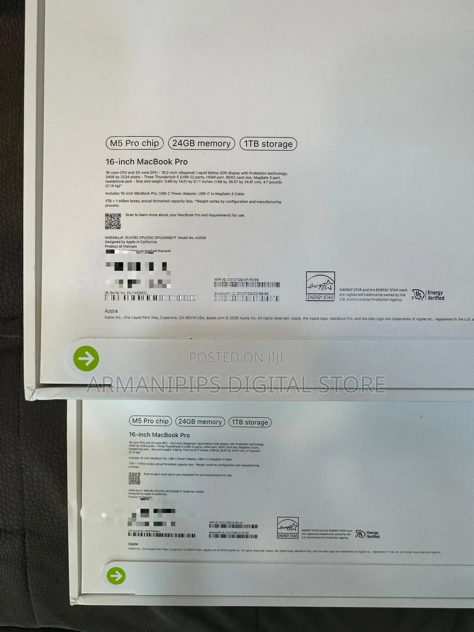 New Laptop Apple MacBook Pro 2026 M5 Pro 24GB Apple M5 Pro SSD 1T