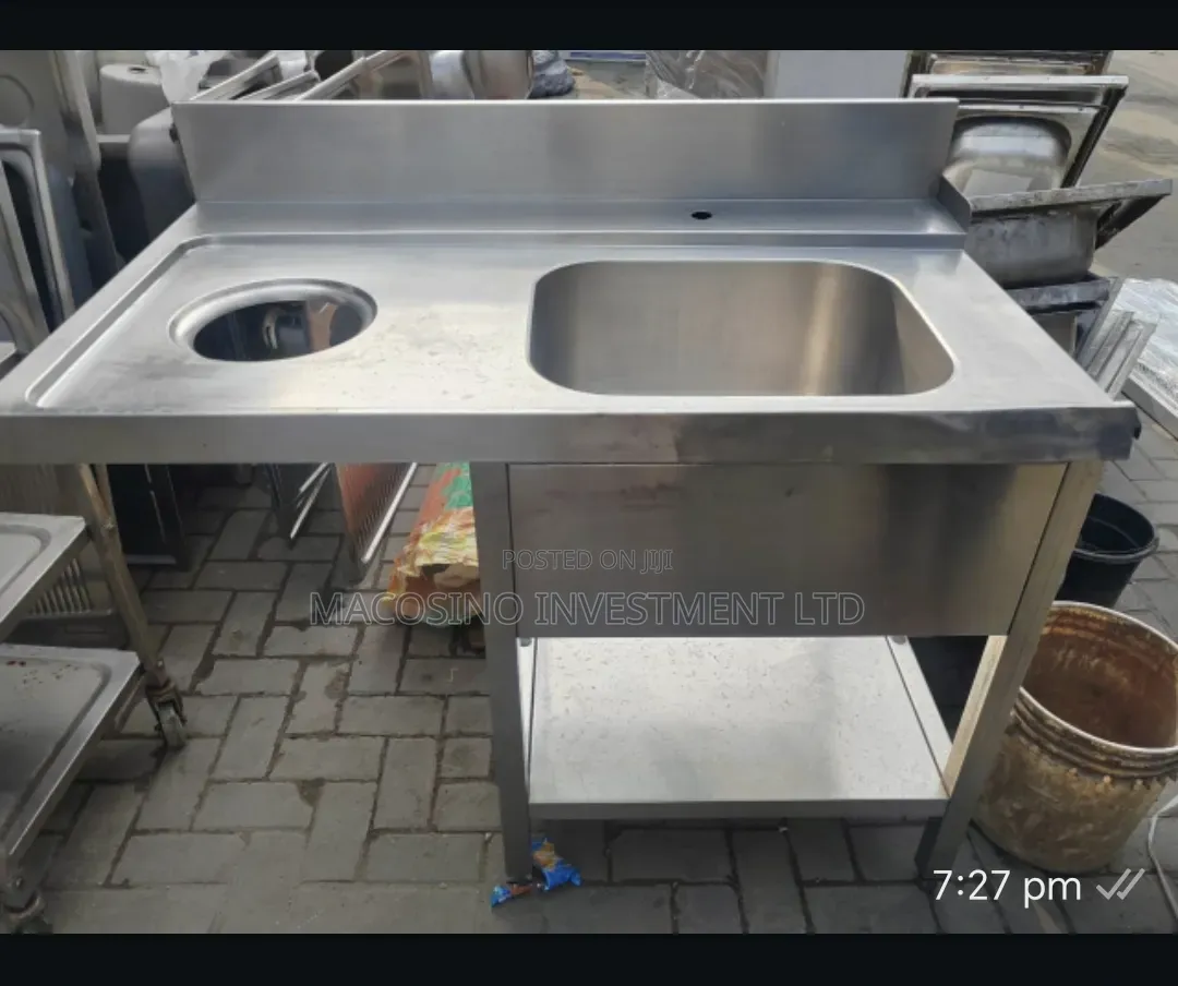 Stainless Steel Catering Prep Table With Integrated Sink Waste Hole