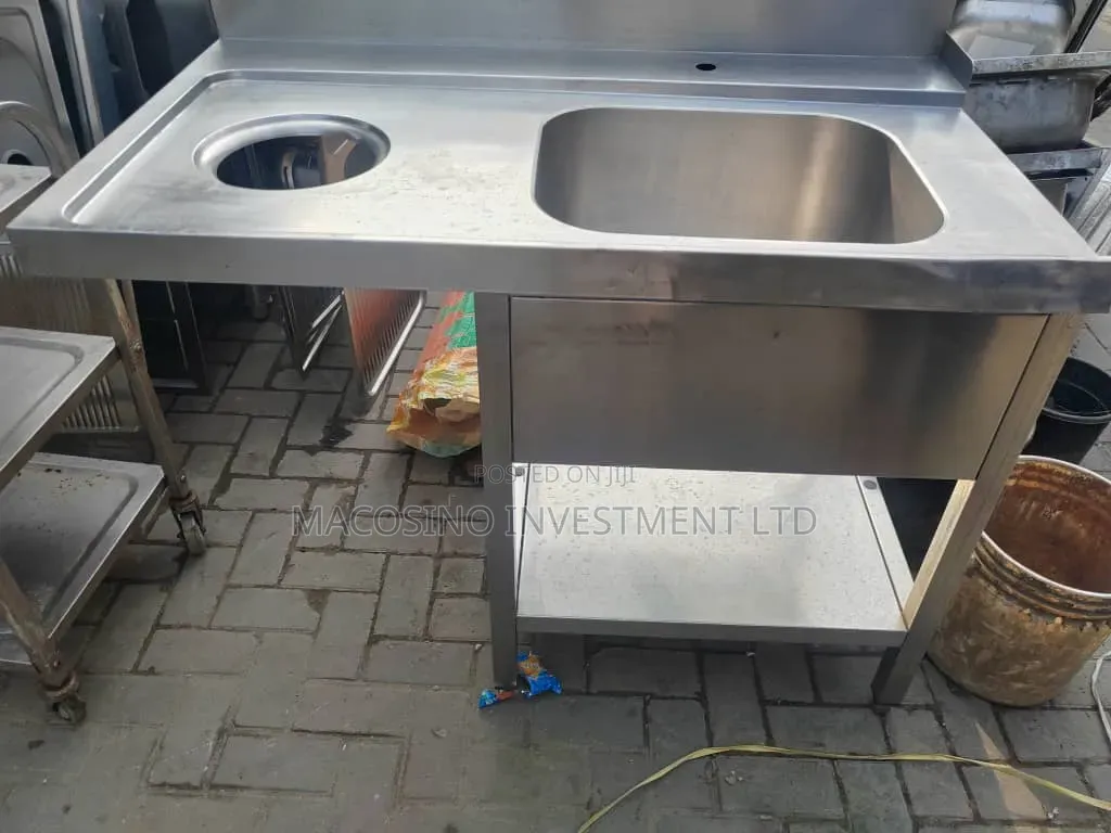 Stainless Steel Catering Prep Table With Integrated Sink Waste Hole