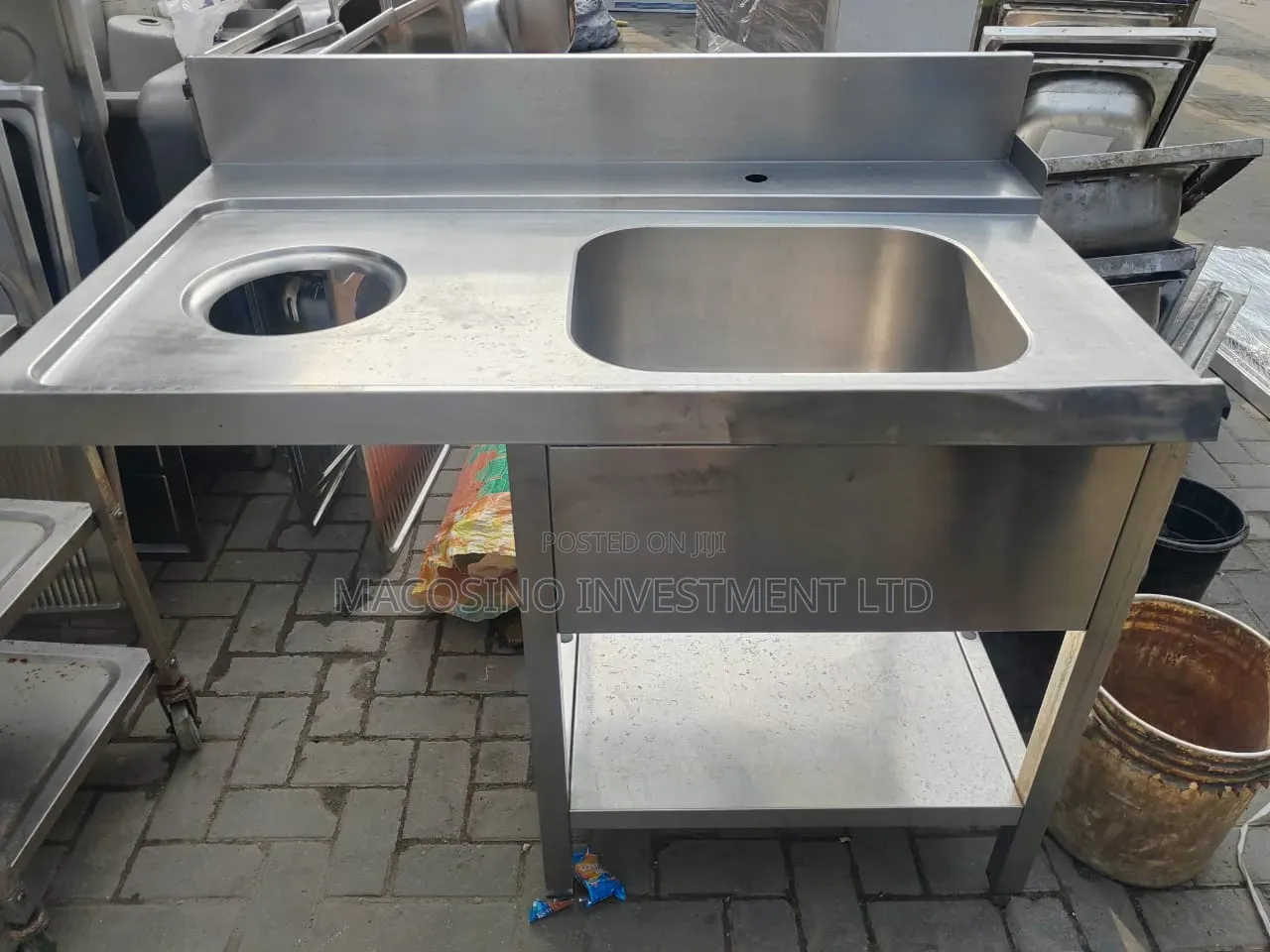 Stainless Steel Catering Prep Table With Integrated Sink Waste Hole