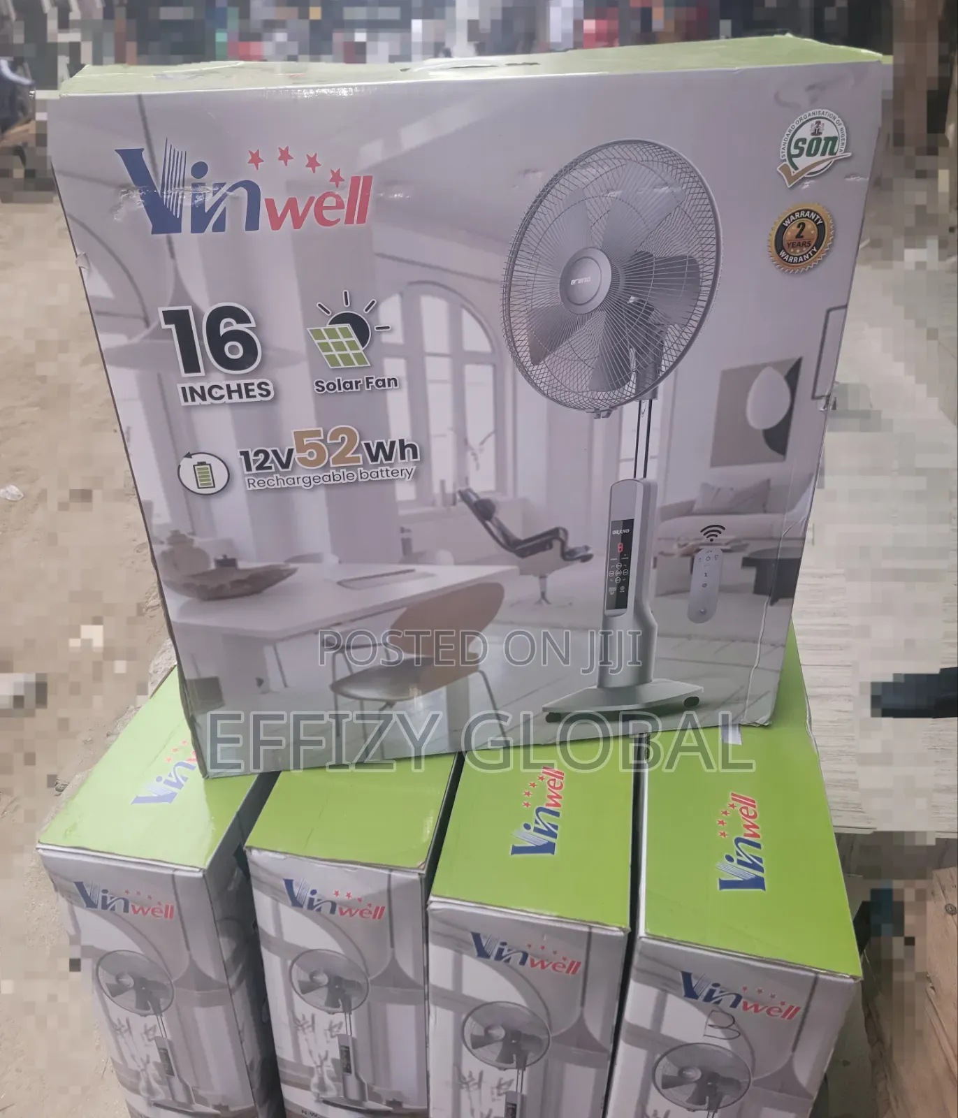 Vinwell 16.Inches Solar Fan With Big Panel Rechargeable Battery