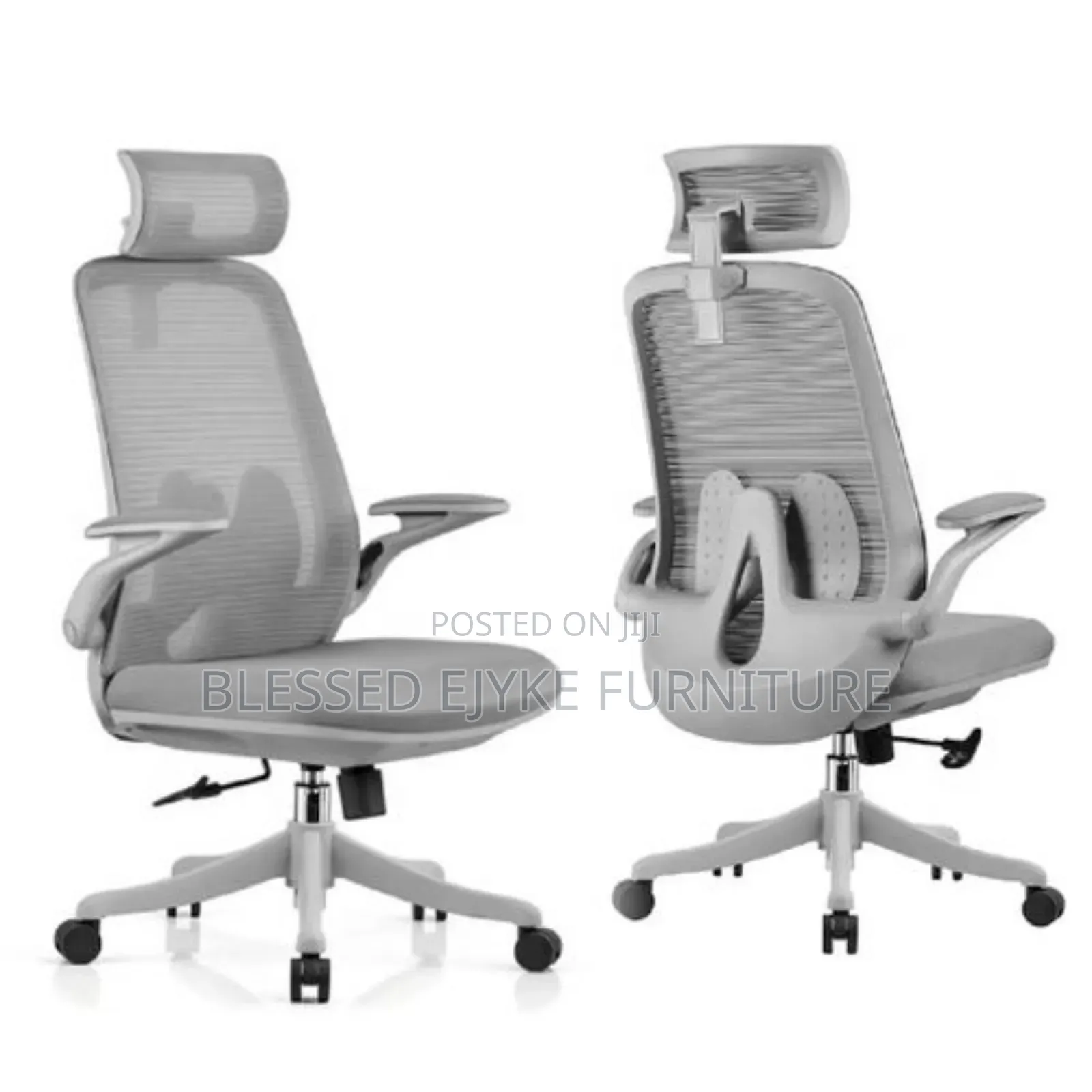 Mesh Ergonomic Swivel Office Chair With Flip Arms- 1 Piece- Gray