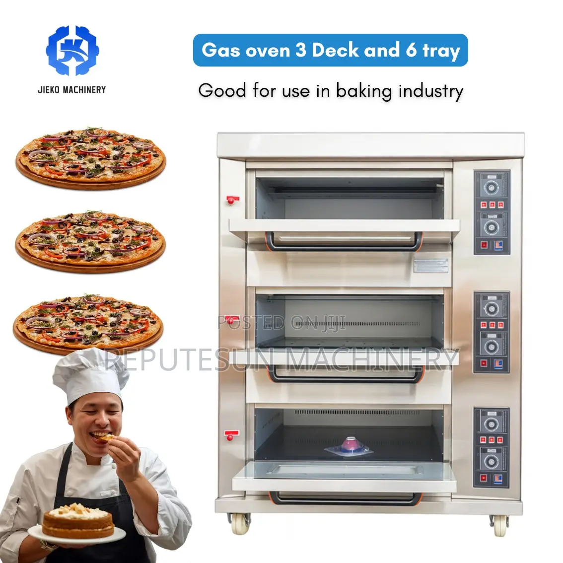 Industrial Gas Oven 3 Deck, 6 Trays
