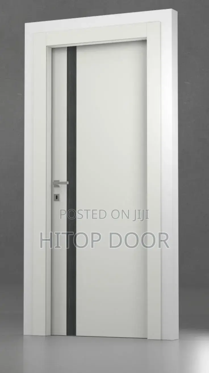 Modern White HDF Door With Stripe of Black Vertical