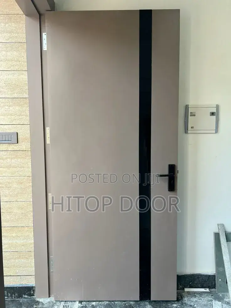 Modern White HDF Door With Stripe of Black Vertical