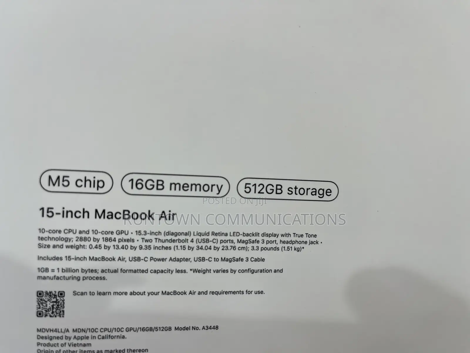 New Laptop Apple MacBook Air 2026 M5 15-inch 16GB Apple M5 SSD 512GB
