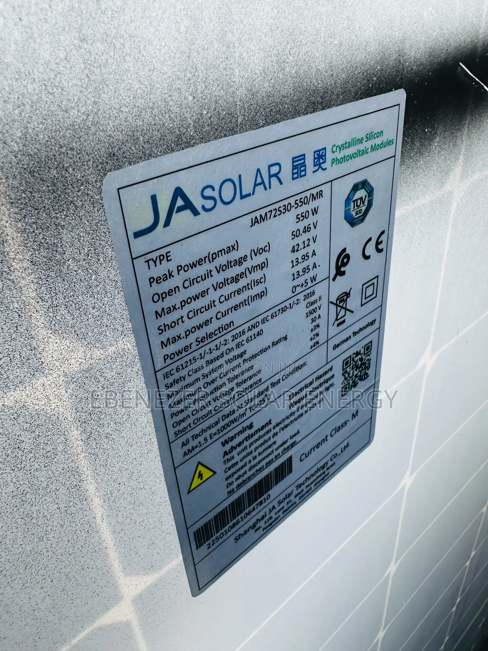550w Ja Solar Panels Mono Crystalline