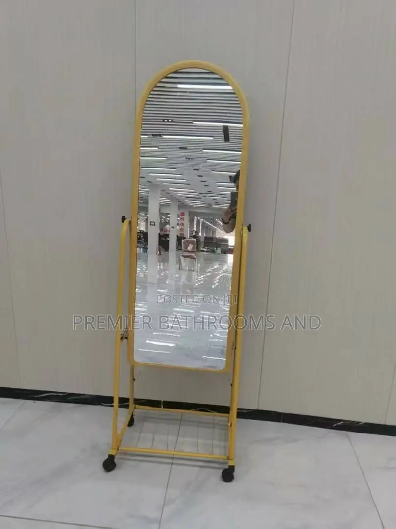 Gold Standing Dressing Mirror With Shoe Rack