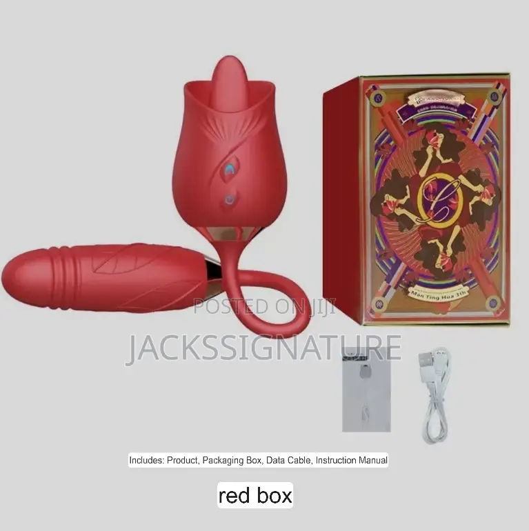 3-in-1 Pink Rose Dildo Thrusting Vibrator Clitoris Sucker