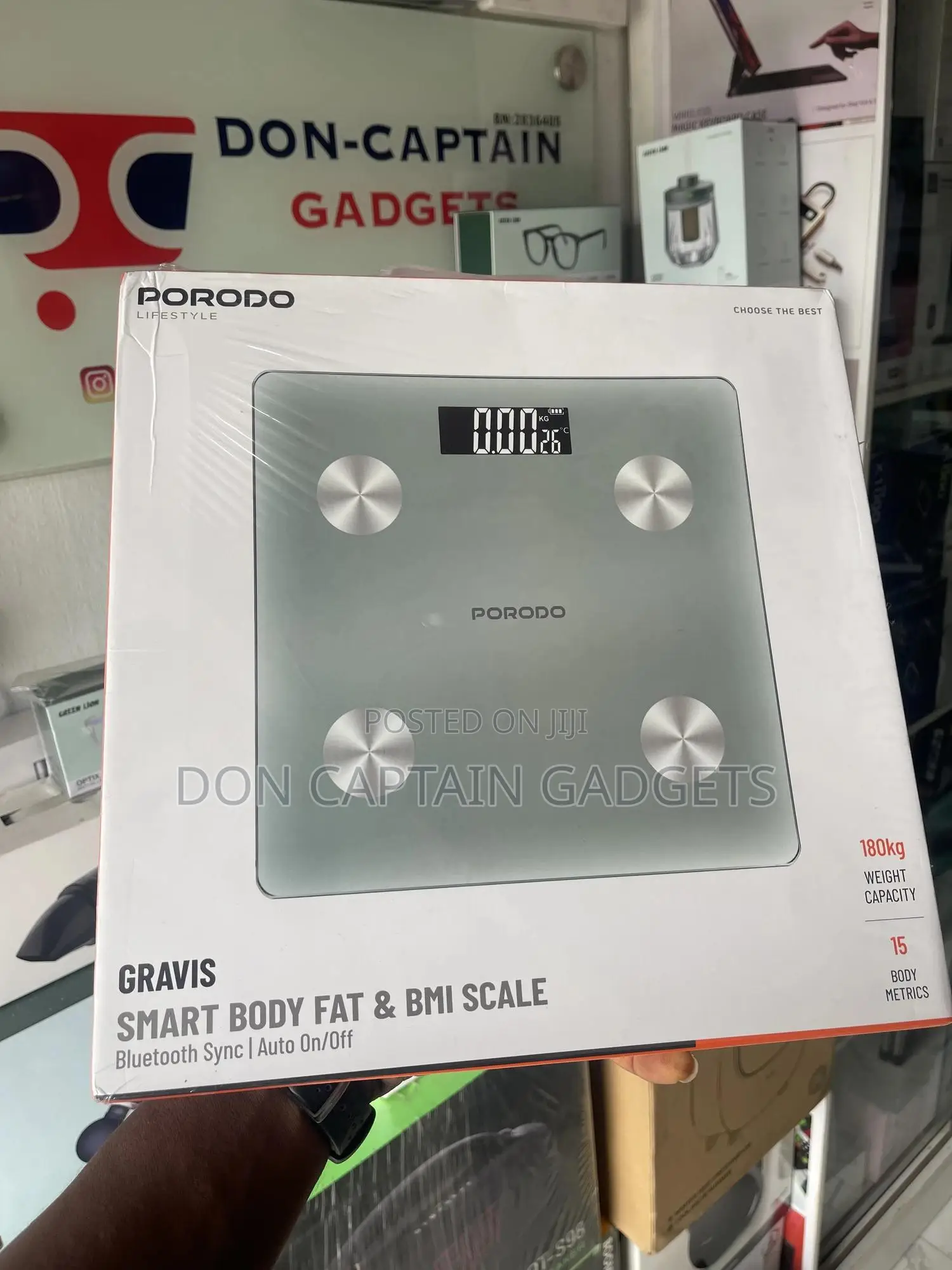 Porodo Gravis Smart Body Fat Bmi Scale Bluetooth Sync | Auto Off/On