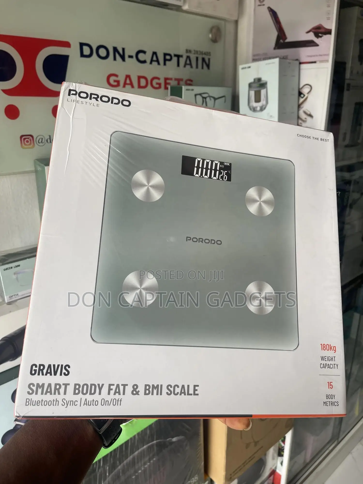 Porodo Gravis Smart Body Fat Bmi Scale Bluetooth Sync | Auto Off/On
