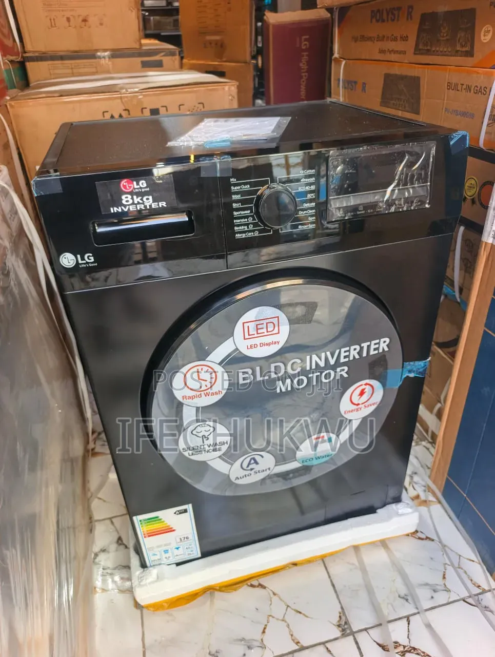 Original Lg 8kg Black Color ( BLDC Inverter Motor) Washing Machine Etc