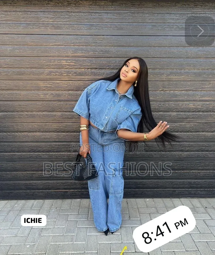 Ladies Black Denim 2pcs Trousers