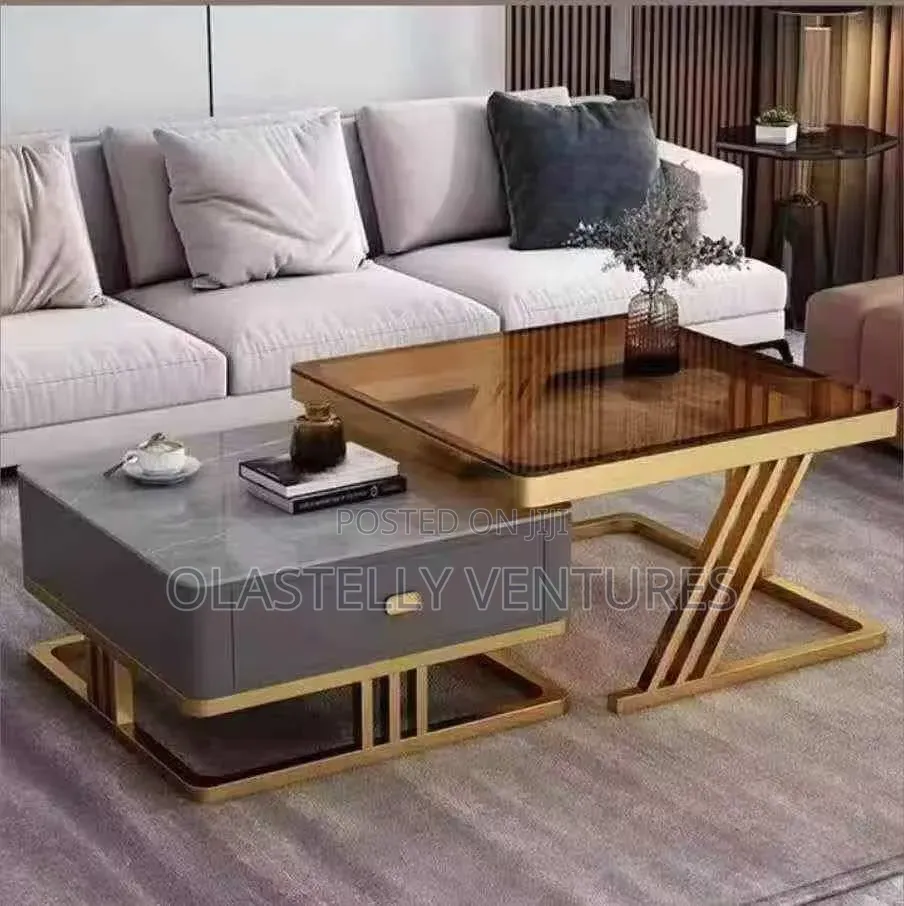 Real Marble and Glass Twin Center Table With Drawer
 Tem