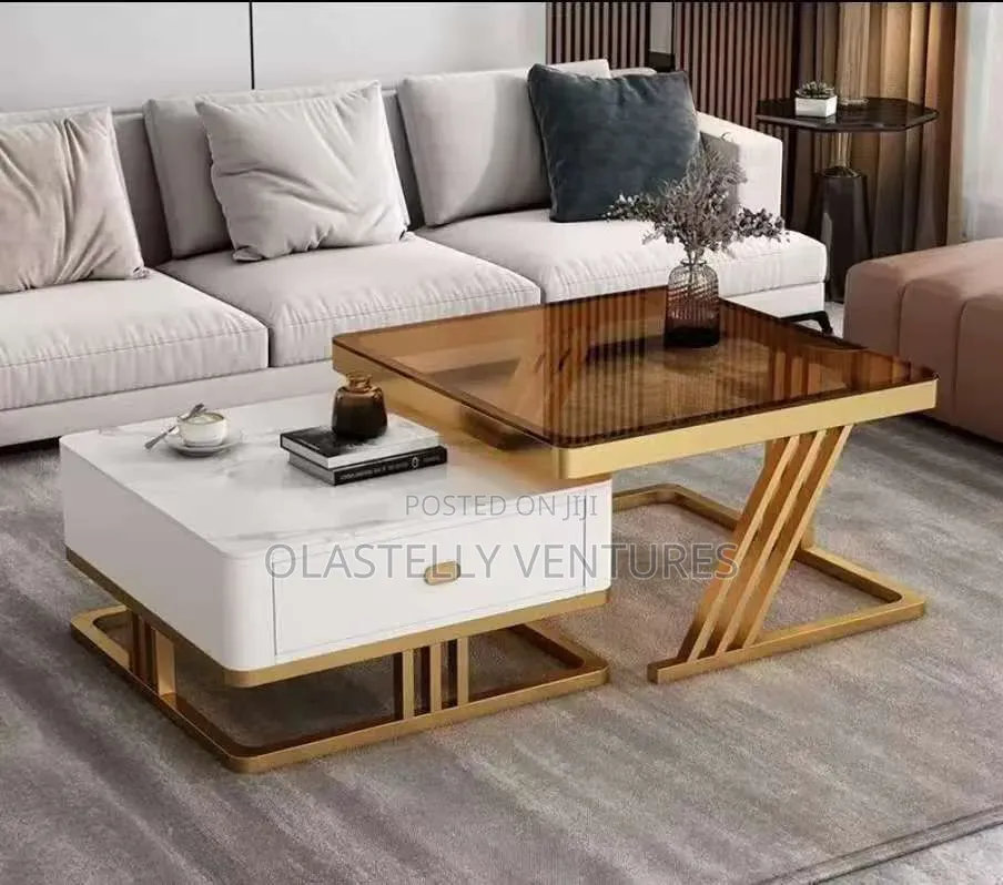 Real Marble and Glass Twin Center Table With Drawer
 Tem
