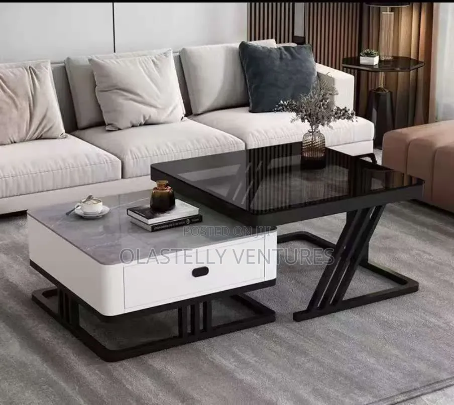 Real Marble and Glass Twin Center Table With Drawer
 Tem