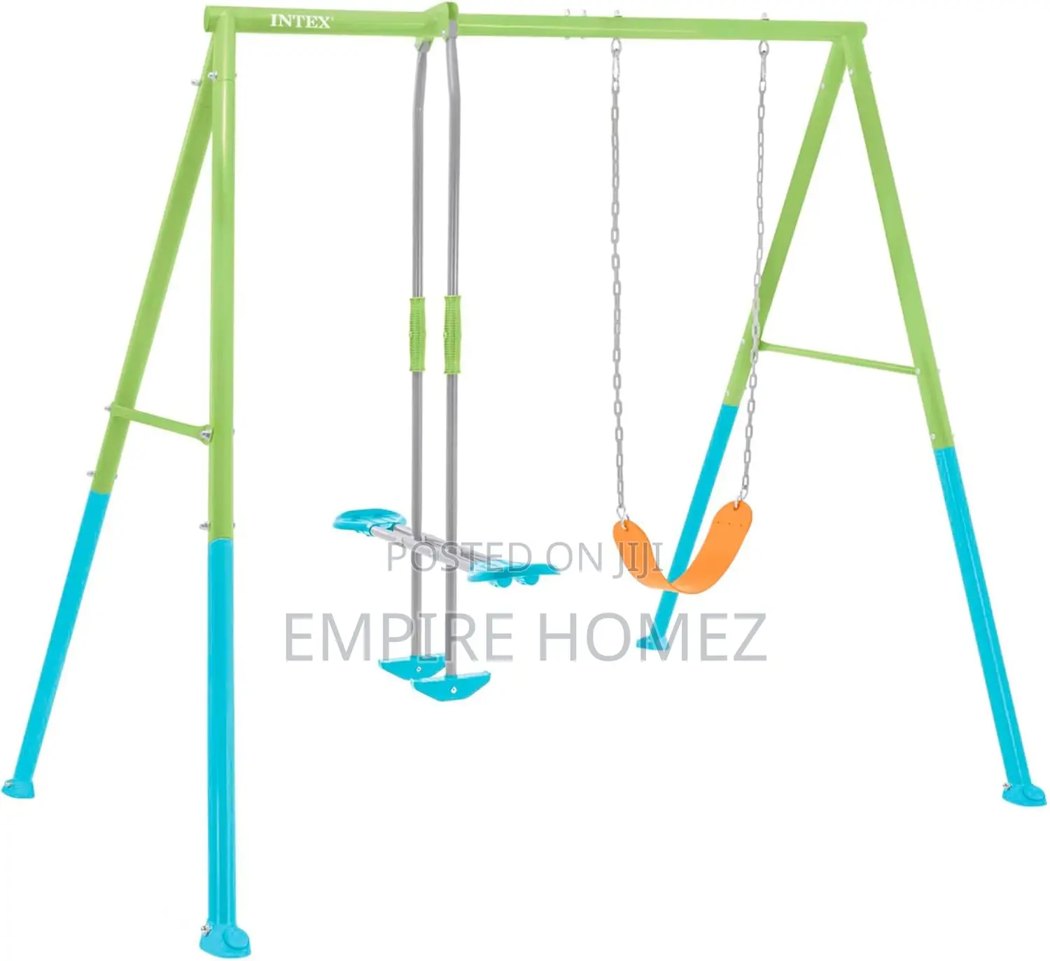 Children's Swing With Seat and Rocker, Steel, Green and Blue