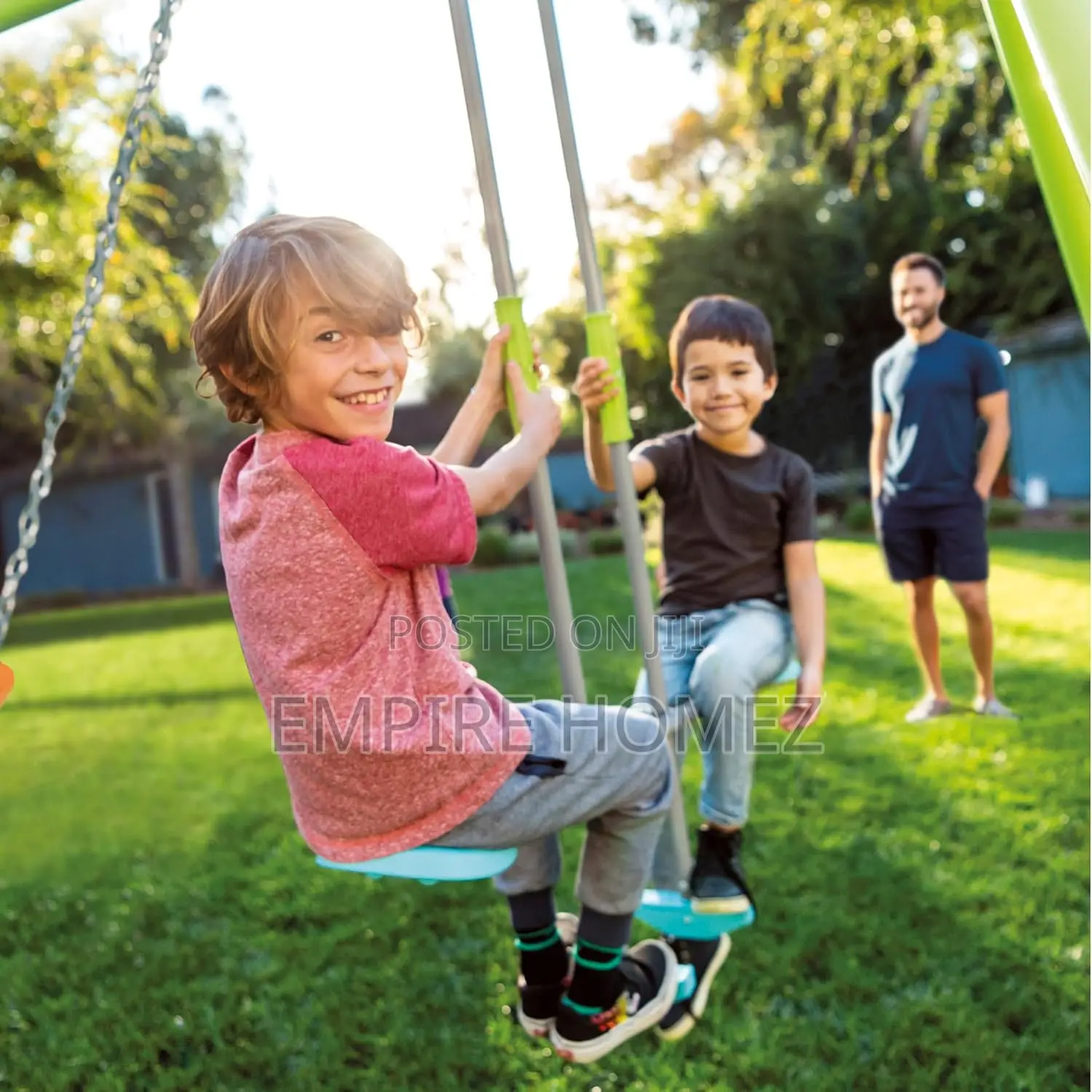 Children's Swing With Seat and Rocker, Steel, Green and Blue
