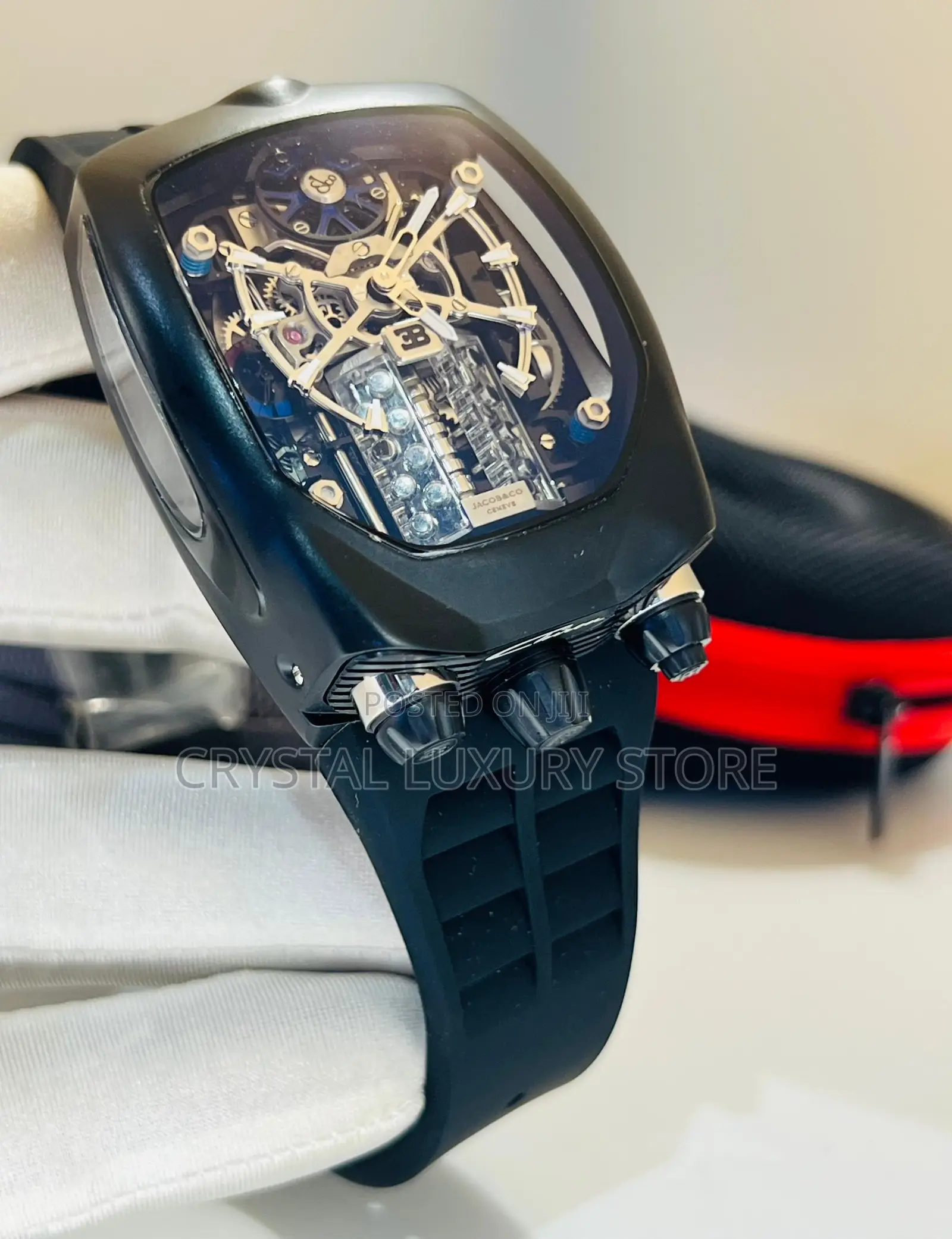 Jacob and Co Quality Luxury Men Chronograph Rubber Strap Wristwatch