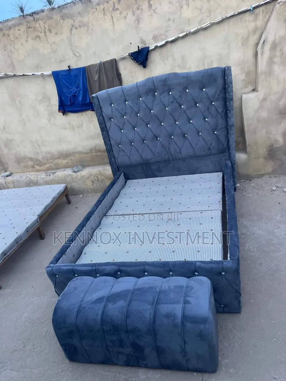 4 and Half by 6 Super Soft Upholstery Bedframe With an Ottoman