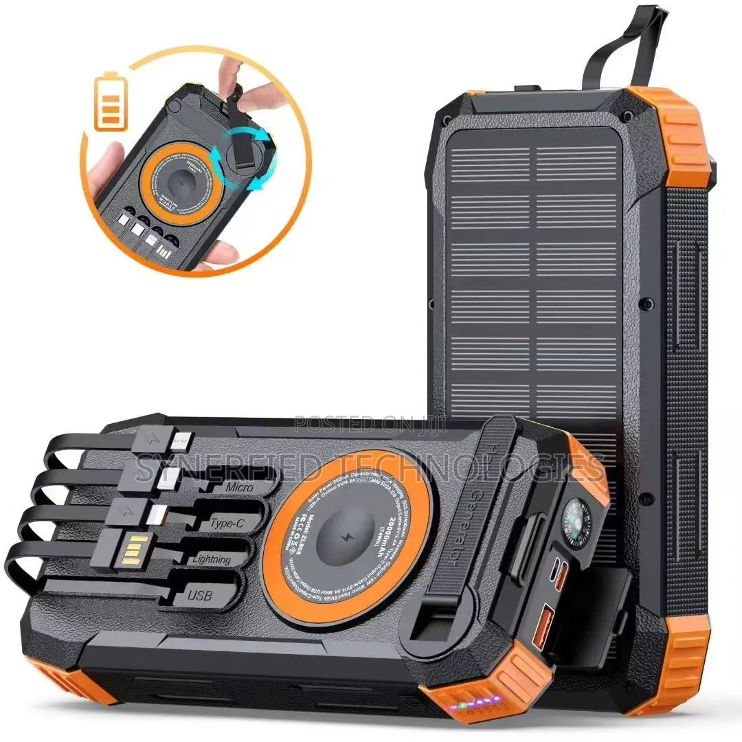 3-in-1 Wireless Charging Solar Power Bank With Hand-Crank Charging