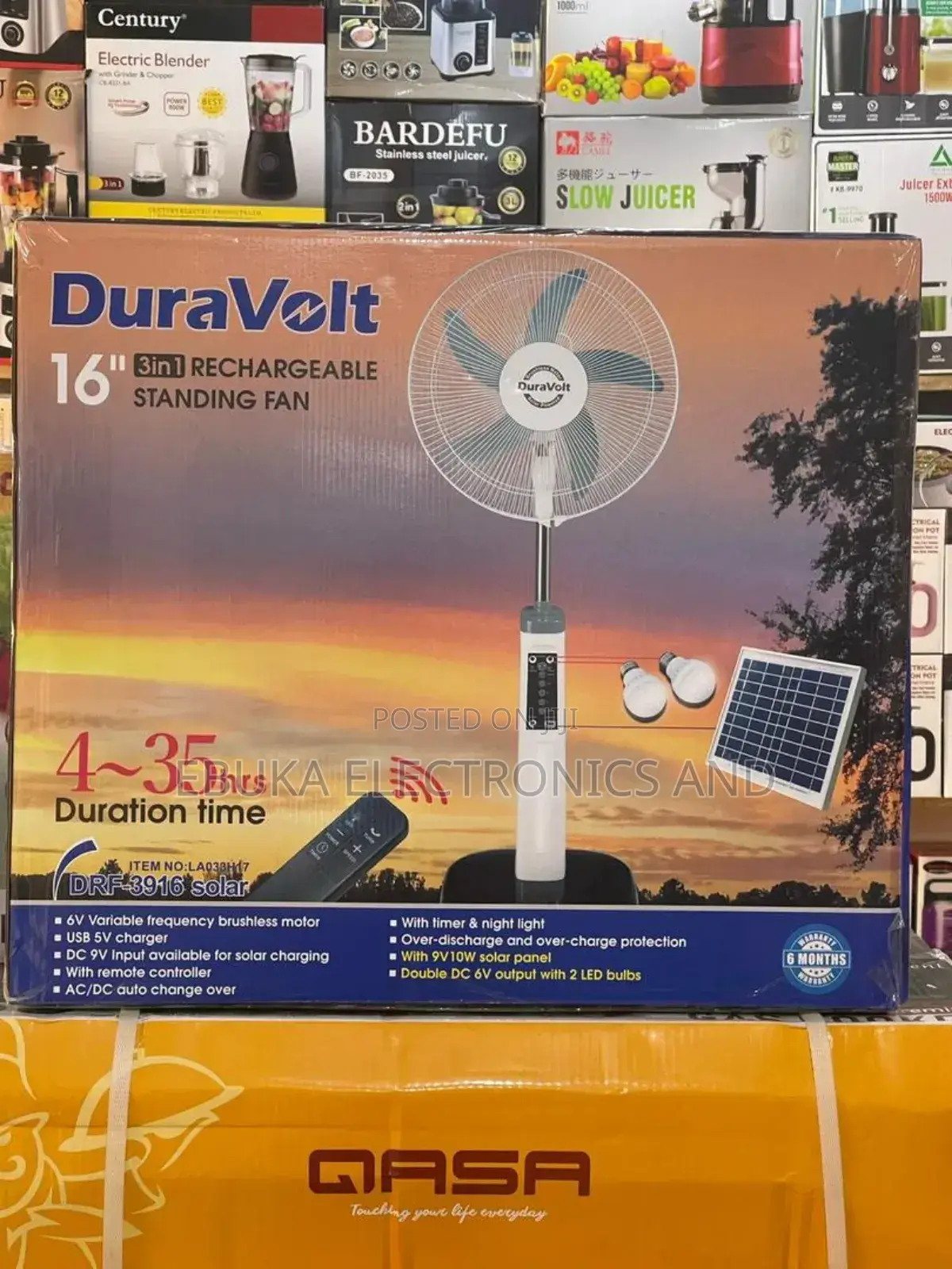 16 Inches Duravolt Rechargeable Standing Fan With Solar Panels