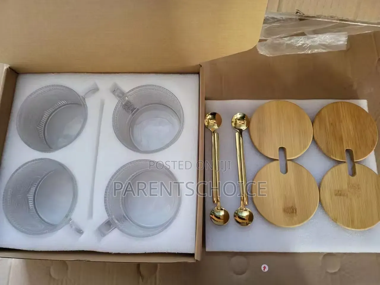 4pcs Set Breakfast Glass Cup Spoon and Wooden Lid