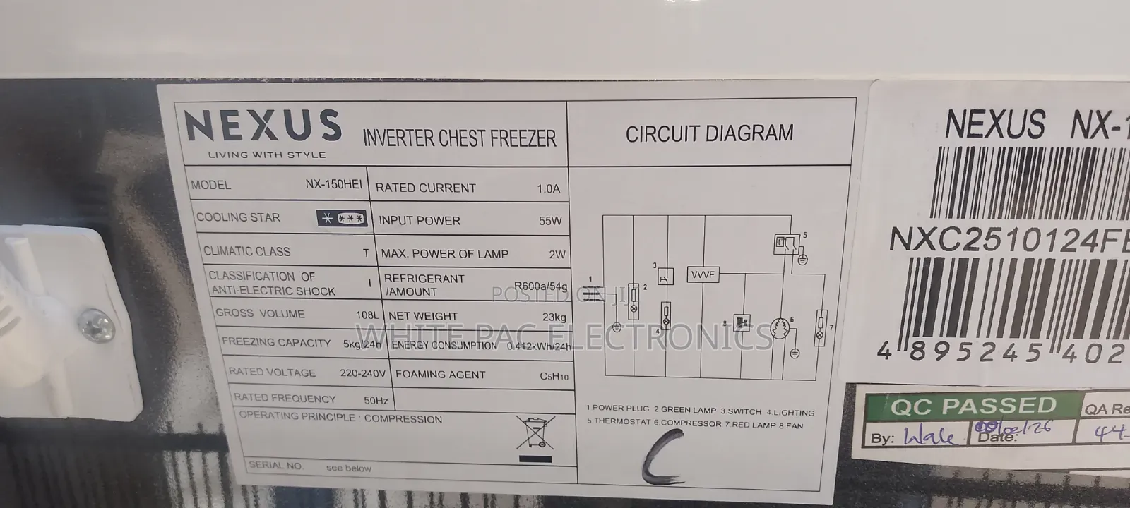 Nexus 108 Litre Inverter Freezer ( 55w )Fast Freezing 5:Yrs Warranty