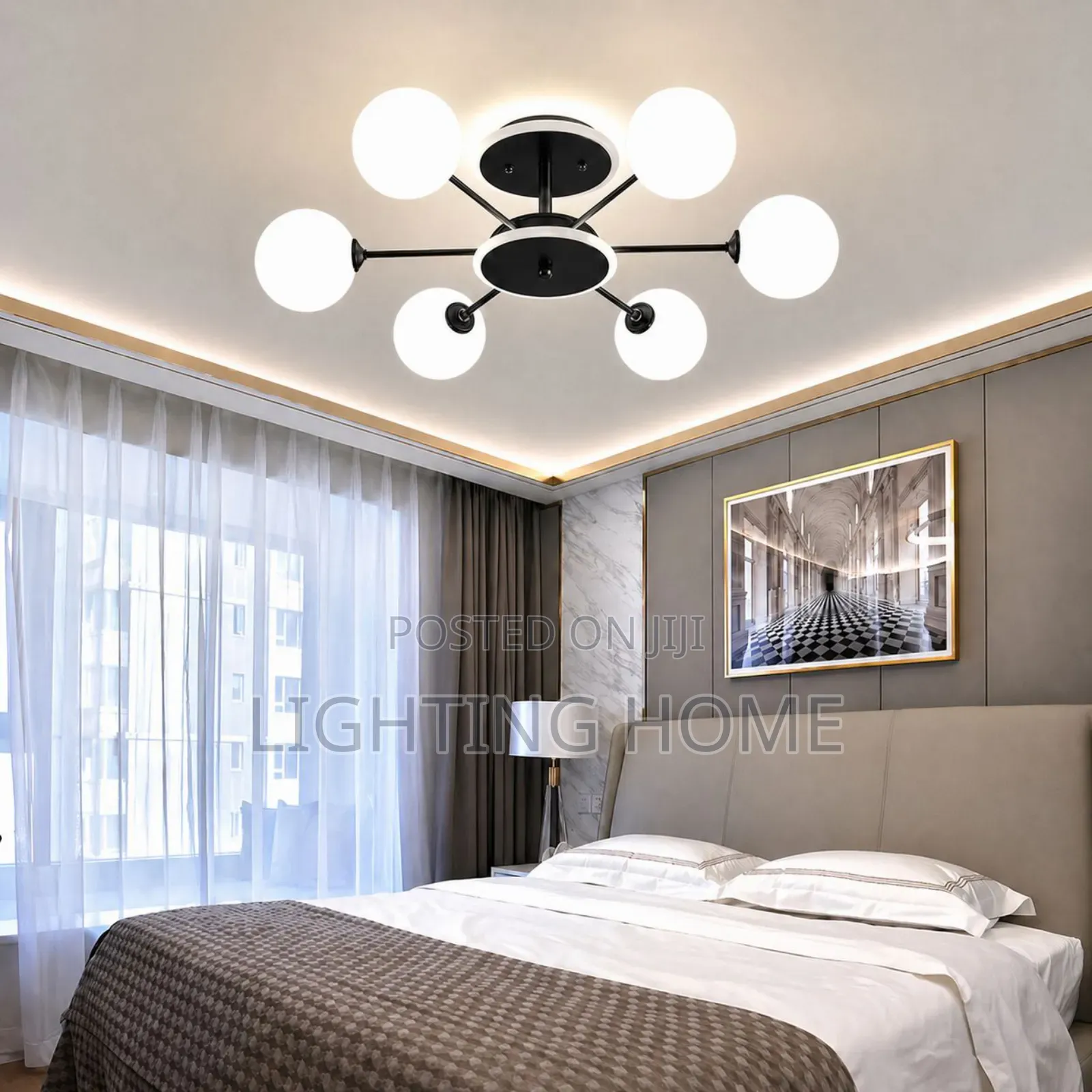 Led Chandelier Light Black Body by 6 Glass