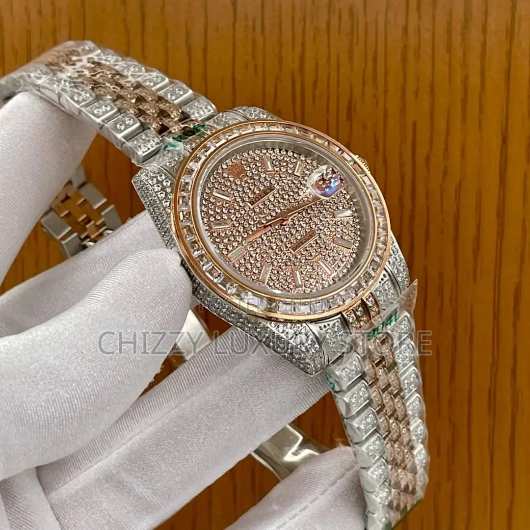 Rolex Quality Luxury Men All Iced Chain Strap Wristwatch
