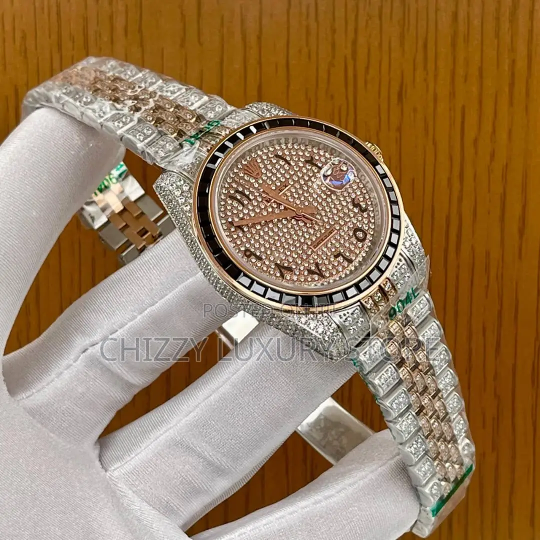 Rolex Quality Luxury Men All Iced Chain Strap Wristwatch
