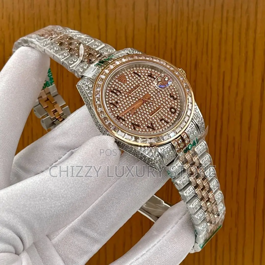 Rolex Quality Luxury Men All Iced Chain Strap Wristwatch